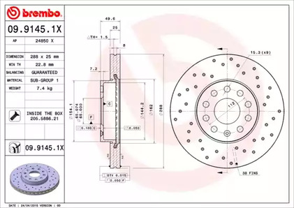 Тормозной диск BREMBO 09.9145.1X