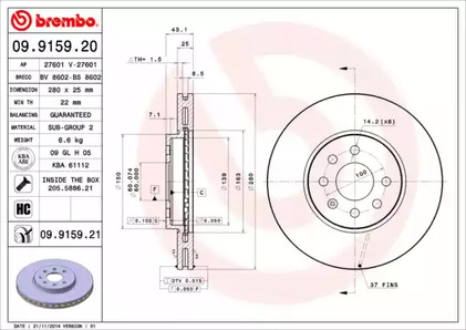 09.9159.20 BREMBO Тормозной диск