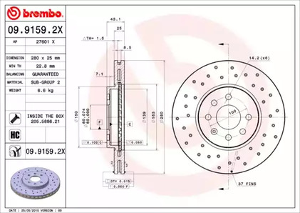 09.9159.2X BREMBO Тормозной диск