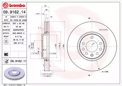 Тормозной диск BREMBO 09.9162.14