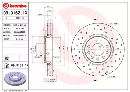 09.9162.1X BREMBO Диск тормозной