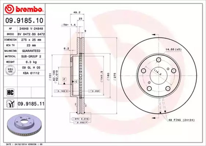 09.9185.10 BREMBO Тормозной диск