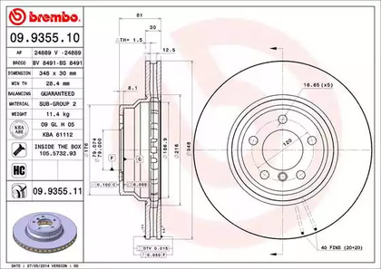 09.9355.11 BREMBO Тормозной диск