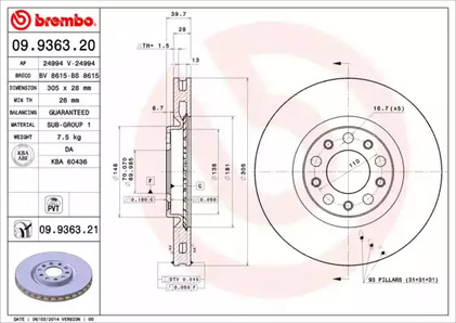 Тормозной диск BREMBO 09.9363.21