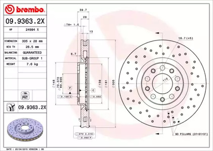 Тормозной диск BREMBO 09.9363.2X