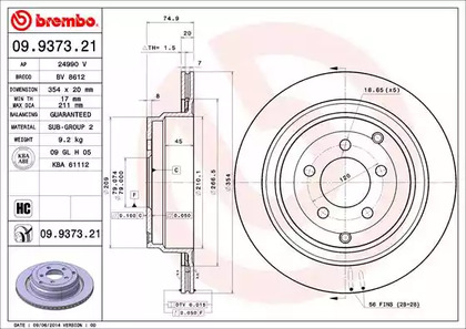 Диск тормозной BREMBO 09.9373.21