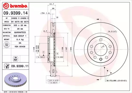 Тормозной диск BREMBO 09.9399.14