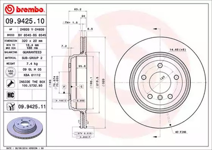 09.9425.11 BREMBO Тормозной диск