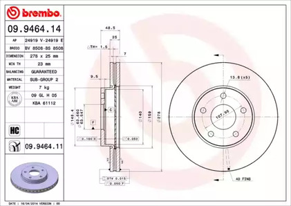 09.9464.11 BREMBO Тормозной диск