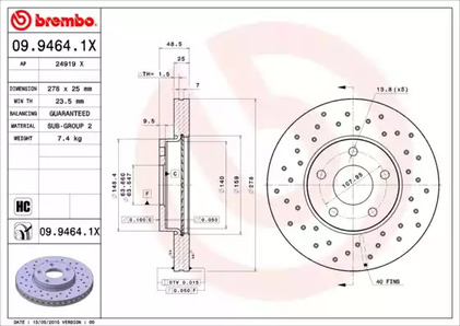 09.9464.1X BREMBO Диск тормозной