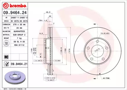 09.9464.21 BREMBO Тормозной диск