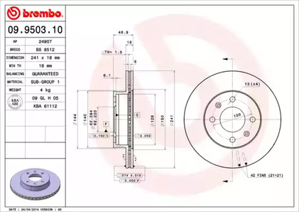 Диск тормозной BREMBO 09.9503.10