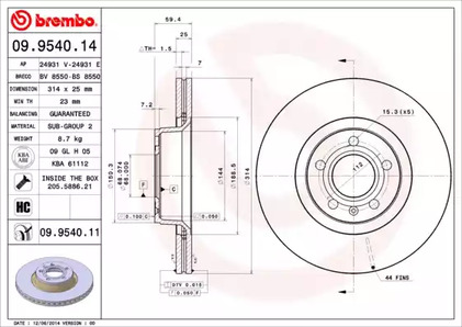 Тормозной диск BREMBO 09.9540.11