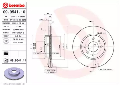 09.9541.10 BREMBO Тормозной диск