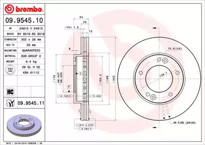 Тормозной диск BREMBO 09.9545.10