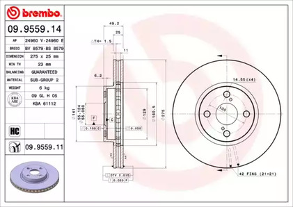 Тормозной диск BREMBO 09.9559.11