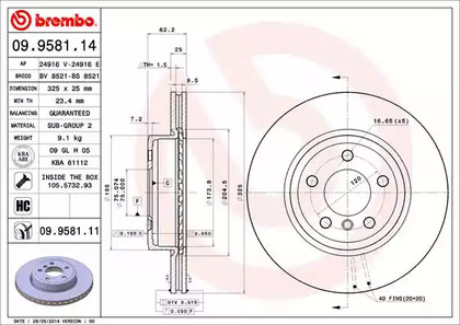 Тормозной диск BREMBO 09.9581.11