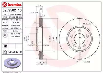 Тормозной диск BREMBO 09.9582.10