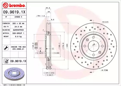 Тормозной диск BREMBO 09.9619.1X