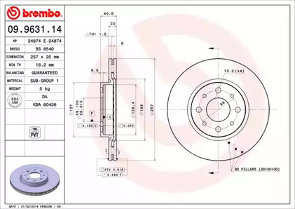 09.9631.14 BREMBO Диск тормозной