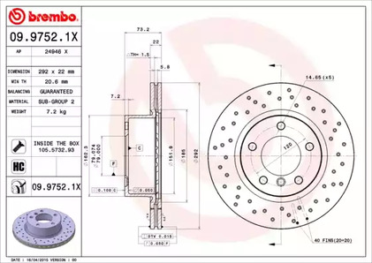 09.9752.1X BREMBO Тормозной диск