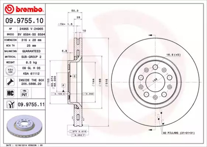 09.9755.11 BREMBO Тормозной диск