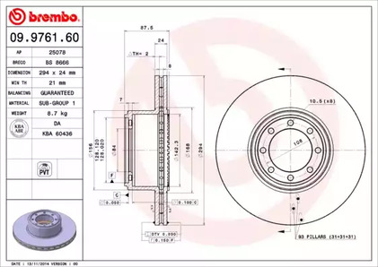 09.9761.60 BREMBO Тормозной диск