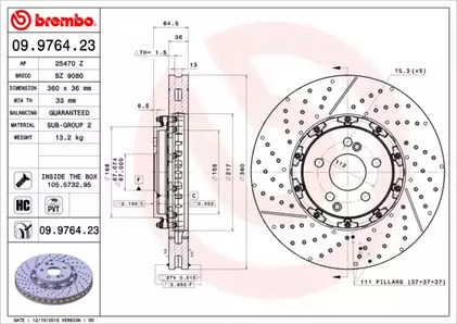 Тормозной диск BREMBO 09.9764.23