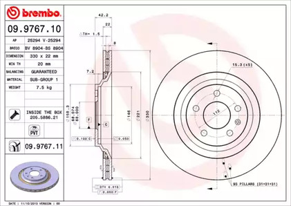 Тормозной диск BREMBO 09.9767.11