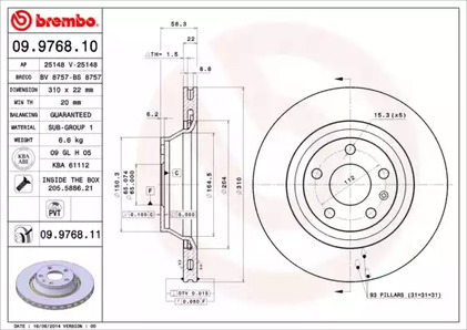 Тормозной диск BREMBO 09.9768.11