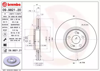 09.9821.21 BREMBO Тормозной диск