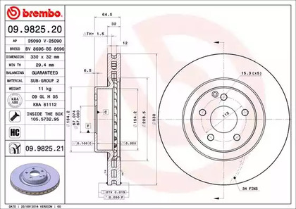 09.9825.21 BREMBO Тормозной диск