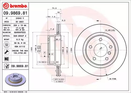 09.9869.81 BREMBO Тормозной диск