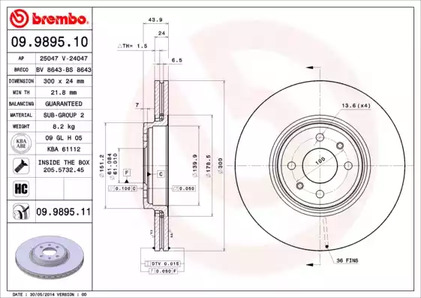 09.9895.10 BREMBO Тормозной диск