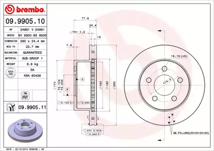 09.9905.11 BREMBO Диск тормозной