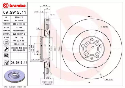Тормозной диск BREMBO 09.9915.11