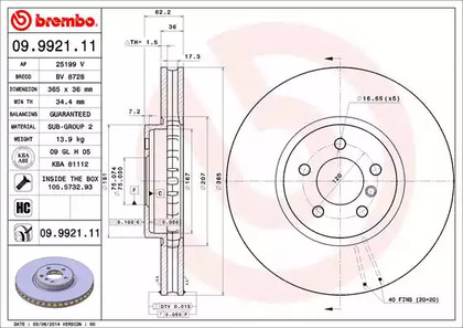 Тормозной диск BREMBO 09.9921.11