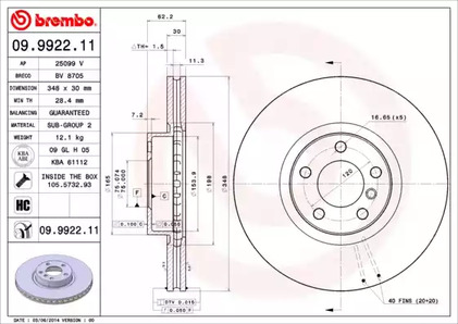 09.9922.11 BREMBO Тормозной диск