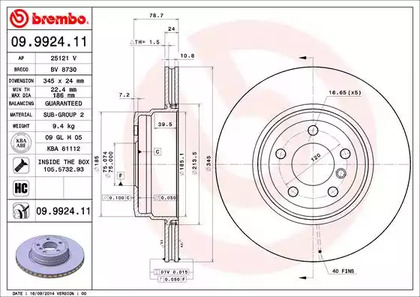 Тормозной диск BREMBO 09.9924.11