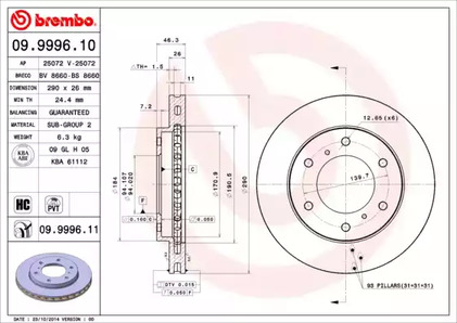 09.9996.11 BREMBO Тормозной диск