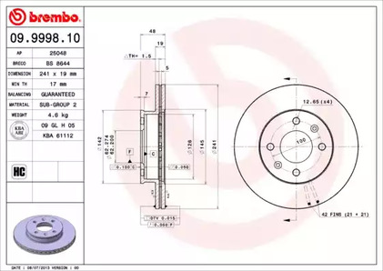 09.9998.10 BREMBO Диск тормозной