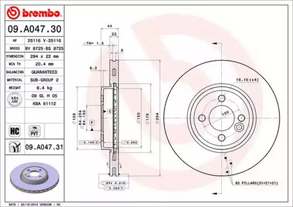 09.A047.31 BREMBO Тормозной диск