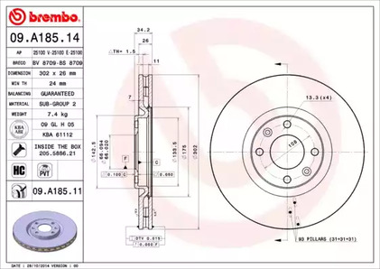 Тормозной диск BREMBO 09.A185.14