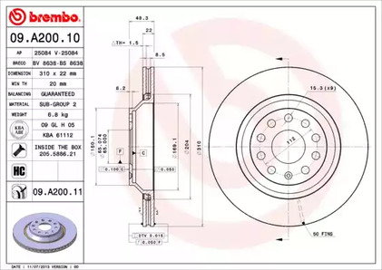 Тормозной диск BREMBO 09.A200.11