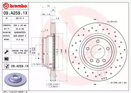 09.A259.1X BREMBO Диск тормозной