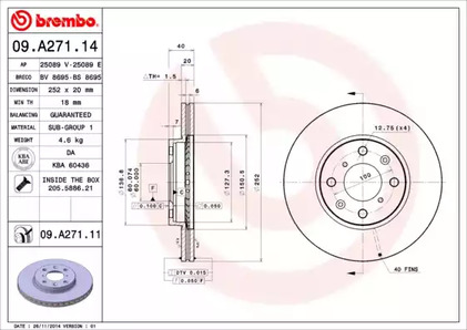 09.A271.11 BREMBO Тормозной диск