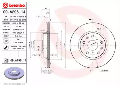 09.A296.11 BREMBO Тормозной диск