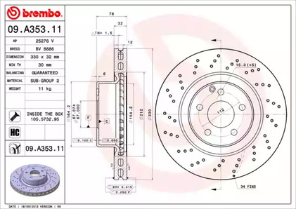 09.A353.11 BREMBO Диск тормозной