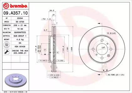 09.A357.10 BREMBO Диск тормозной