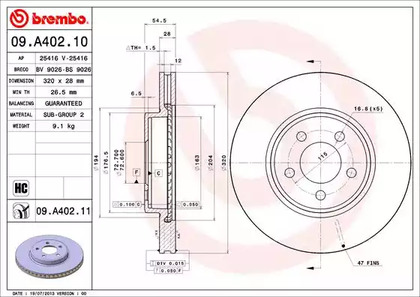 Тормозной диск BREMBO 09.A402.11